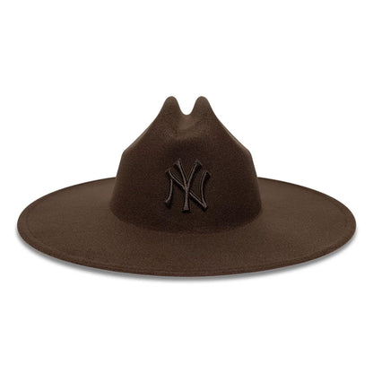 Pictured is this MLB New York Yankees Wide Brim Fedora cap in dark brown. 2