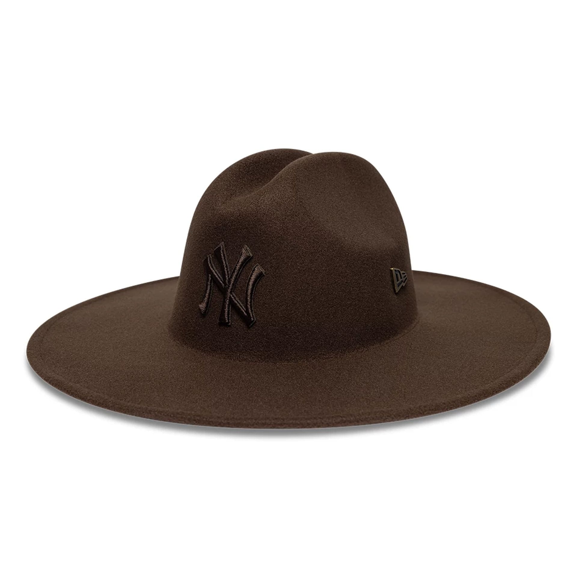 Pictured is this MLB New York Yankees Wide Brim Fedora cap in dark brown. 1