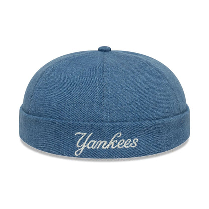 Pictured is this MLB Denim Skully New York Yankees Docker cap in pastel blue. 2