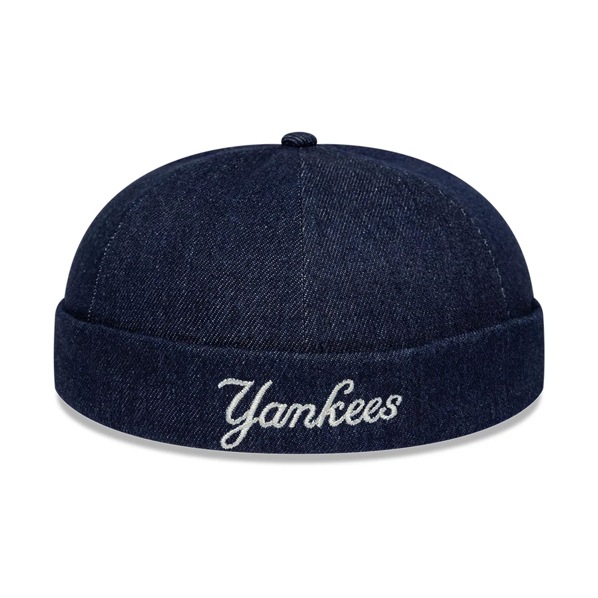 Pictured is this MLB Denim Skully New York Yankees Docker cap in navy. 2