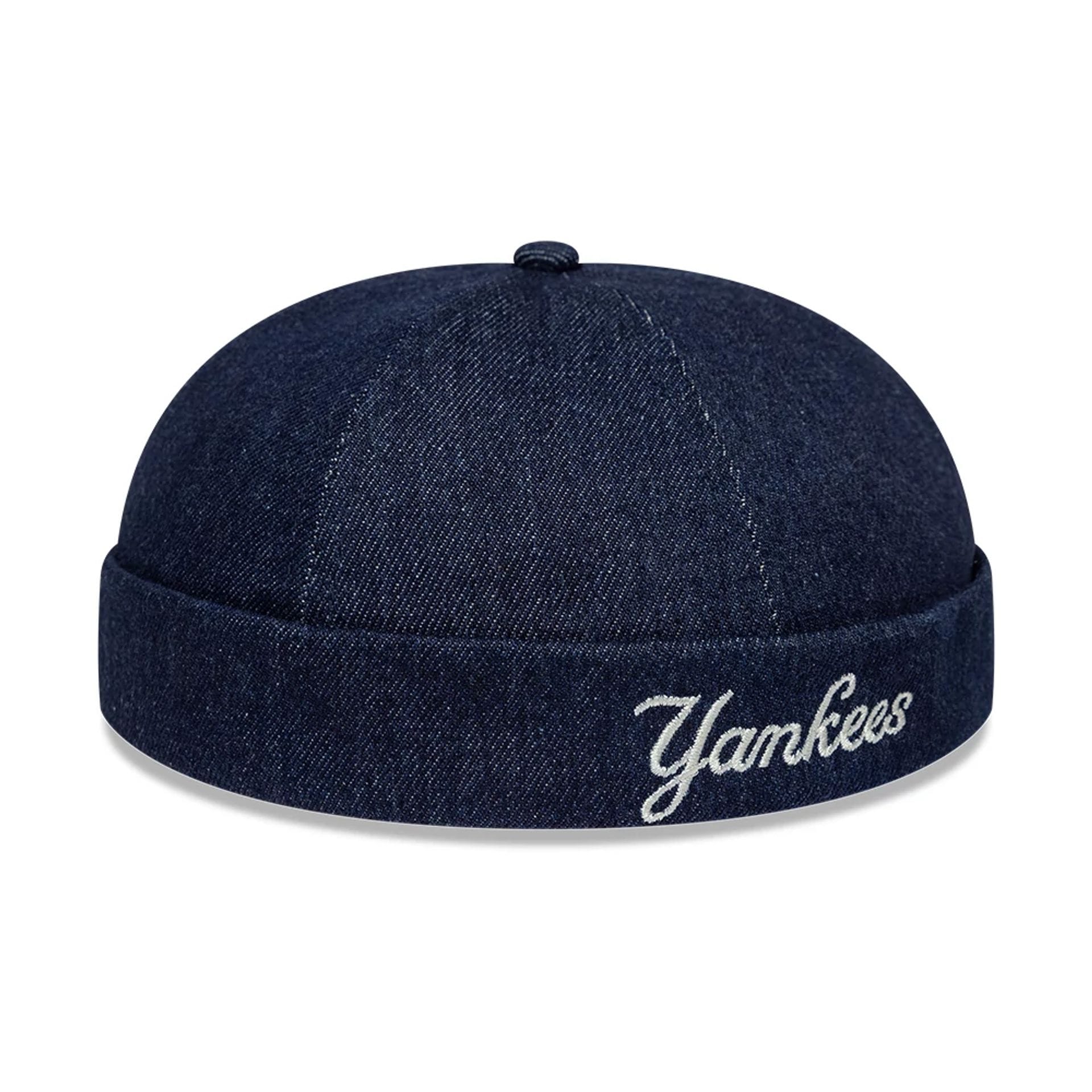 Pictured is this MLB Denim Skully New York Yankees Docker cap in navy. 3