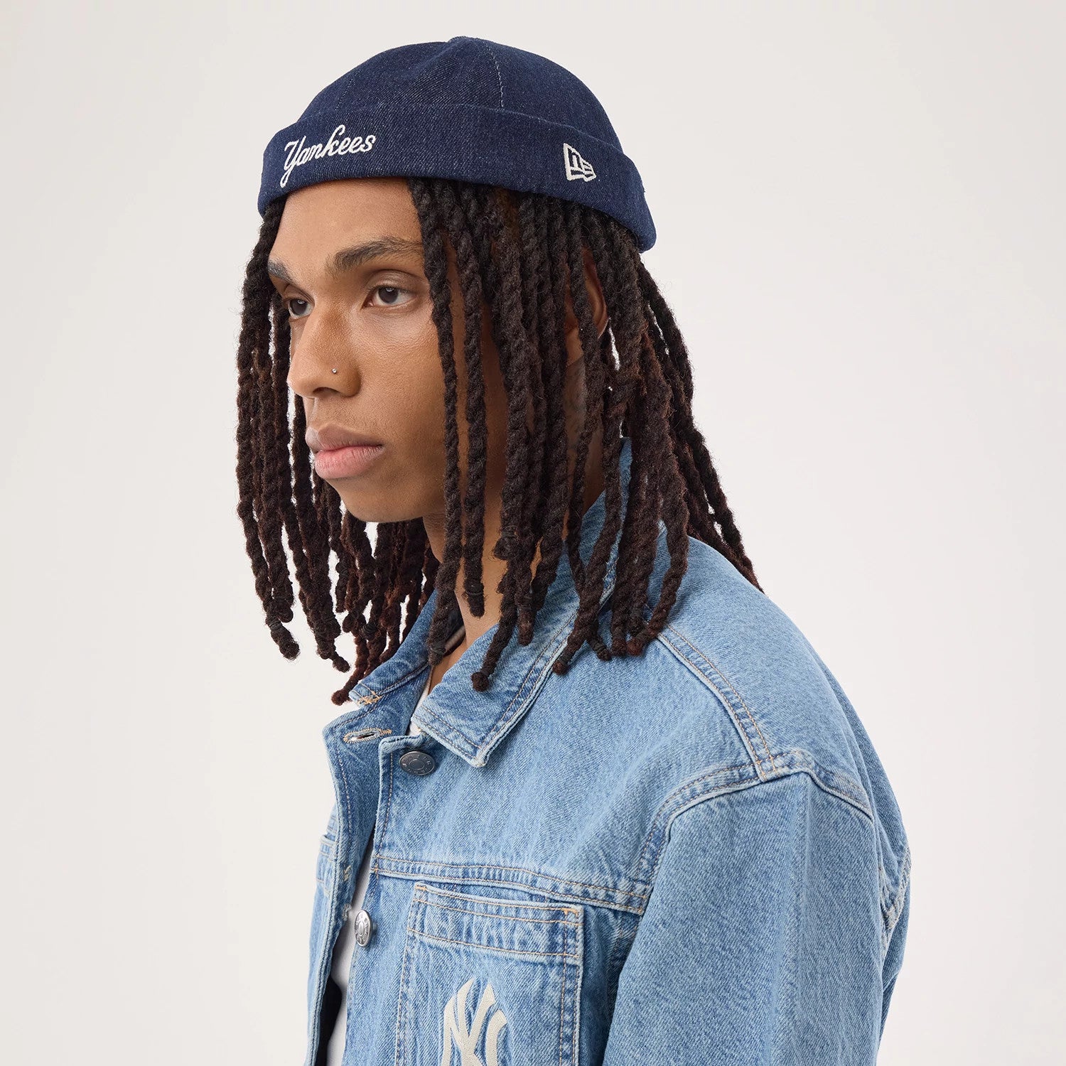 Pictured is this MLB Denim Skully New York Yankees Docker cap in navy. 4