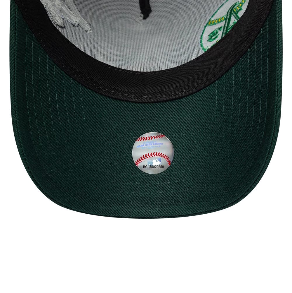 Pictured is this MLB Patch Athletics 9FORTY A-Frame Trucker cap in dark green. 7