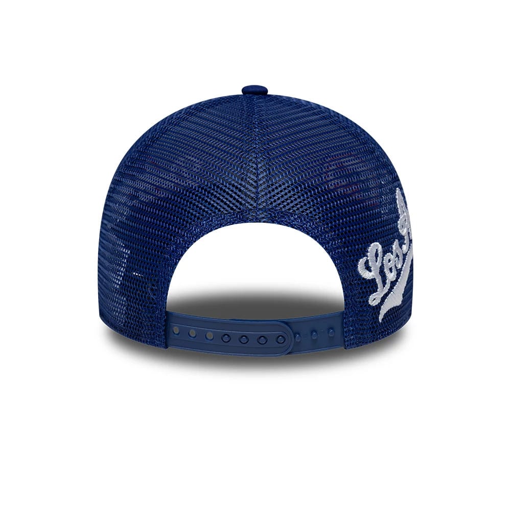 Pictured is this MLB Patch LA Dodgers 9FORTY A-Frame Trucker cap in dark blue. 6