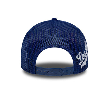 Pictured is this MLB Patch LA Dodgers 9FORTY A-Frame Trucker cap in dark blue. 6