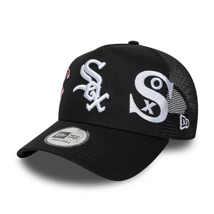 Pictured is this MLB Patch Chicago White Sox 9FORTY A-Frame Trucker cap in black. 3
