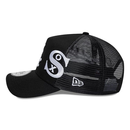Pictured is this MLB Patch Chicago White Sox 9FORTY A-Frame Trucker cap in black. 5