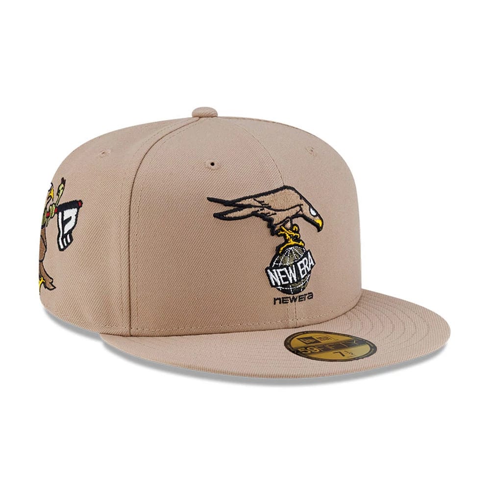 Pictured is this Roji Soccer 59FIFTY Fitted cap in beige. 1