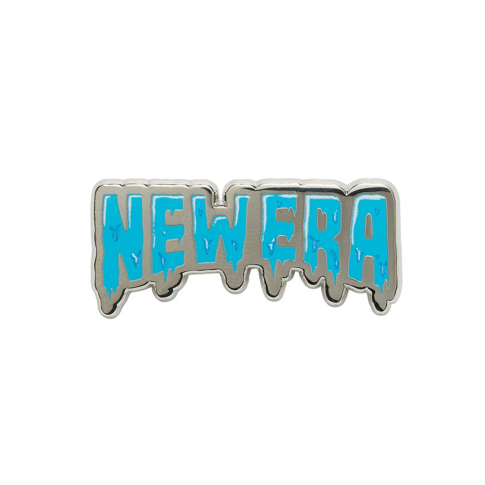Pictured is this New Era Drip Script Pin Badge in silver. 1