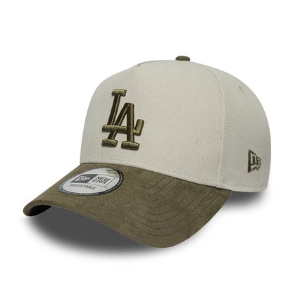 Pictured is this MLB Suede Visor LA Dodgers 9FORTY E-Frame cap in light beige. 1