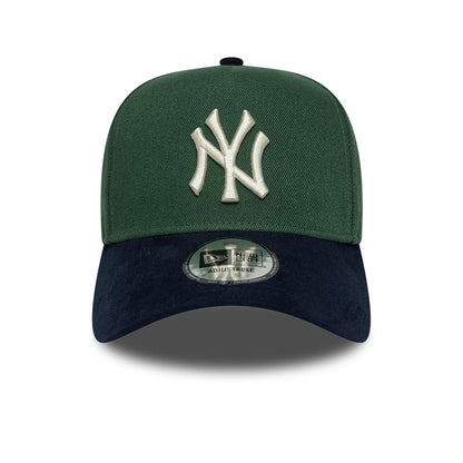 Pictured is this MLB Suede Visor New York Yankees 9FORTY E-Frame cap in dark green. 2