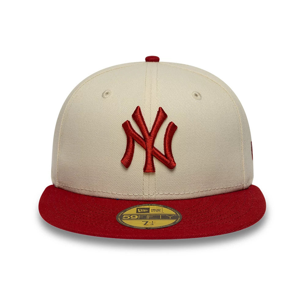 Pictured is this MLB League Essential New York Yankees 59FIFTY Fitted cap in cream & red. 2