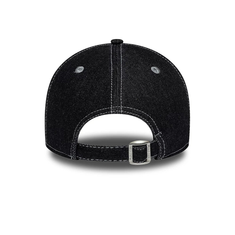 Pictured is this Womens New Era Distress 9TWENTY A-Frame cap in black. 4
