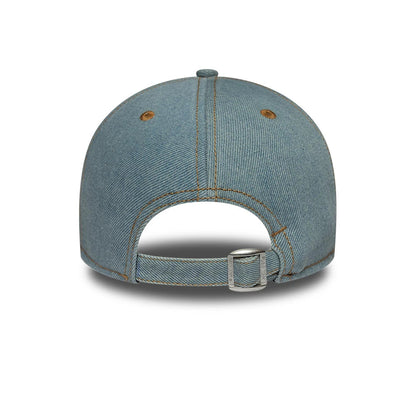 Pictured is this Womens New Era Distress 9TWENTY A-Frame cap in pastel blue. 4