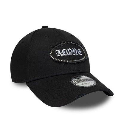 Pictured is this New Era Gem Patch Distress 9FORTY cap in black. 3