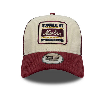 Pictured is this New Era Cord Visor 9FORTY E-Frame Trucker cap in dark purple. 2
