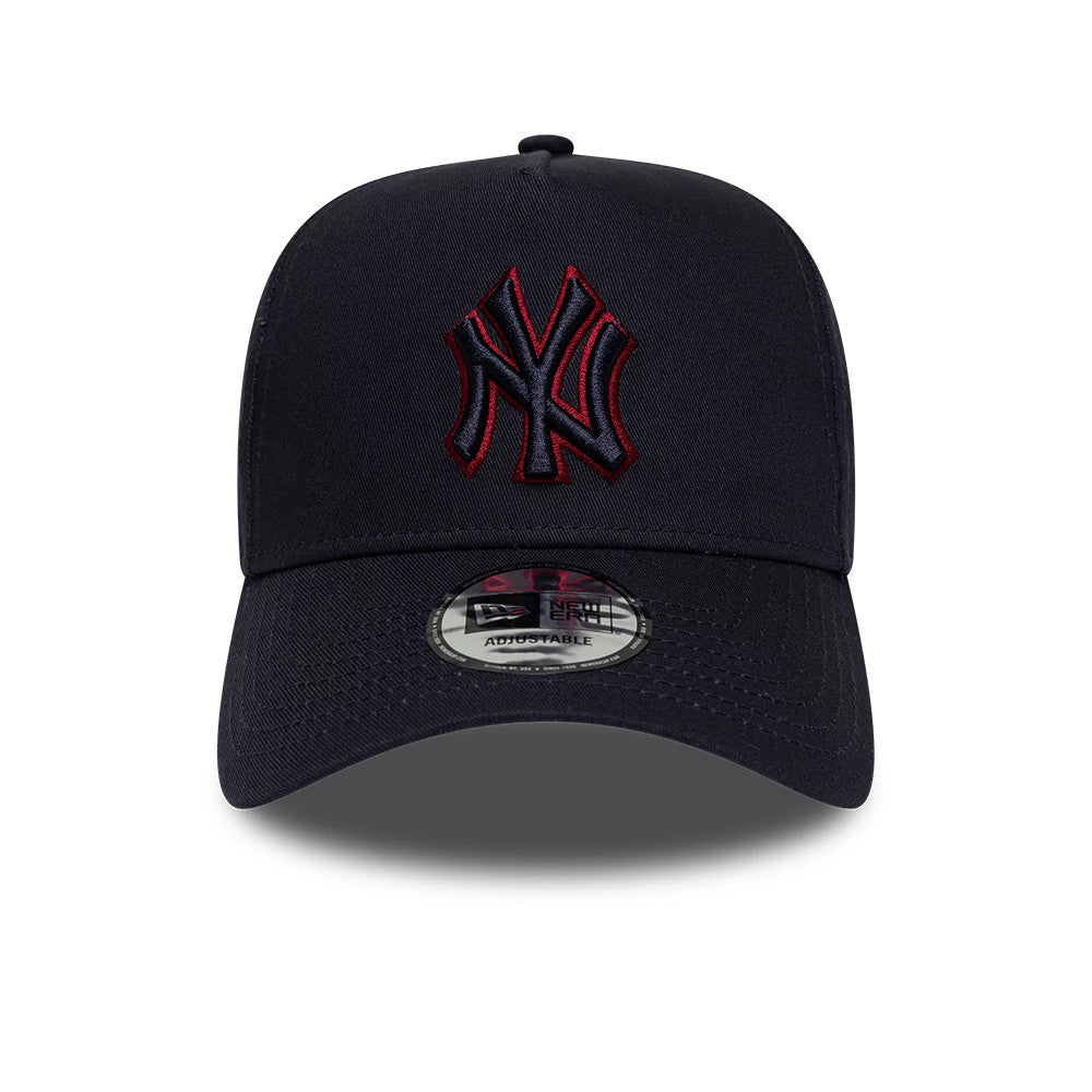 Pictured is this MLB Team Outline New York Yankees 9FORTY E-Frame cap in navy. 2