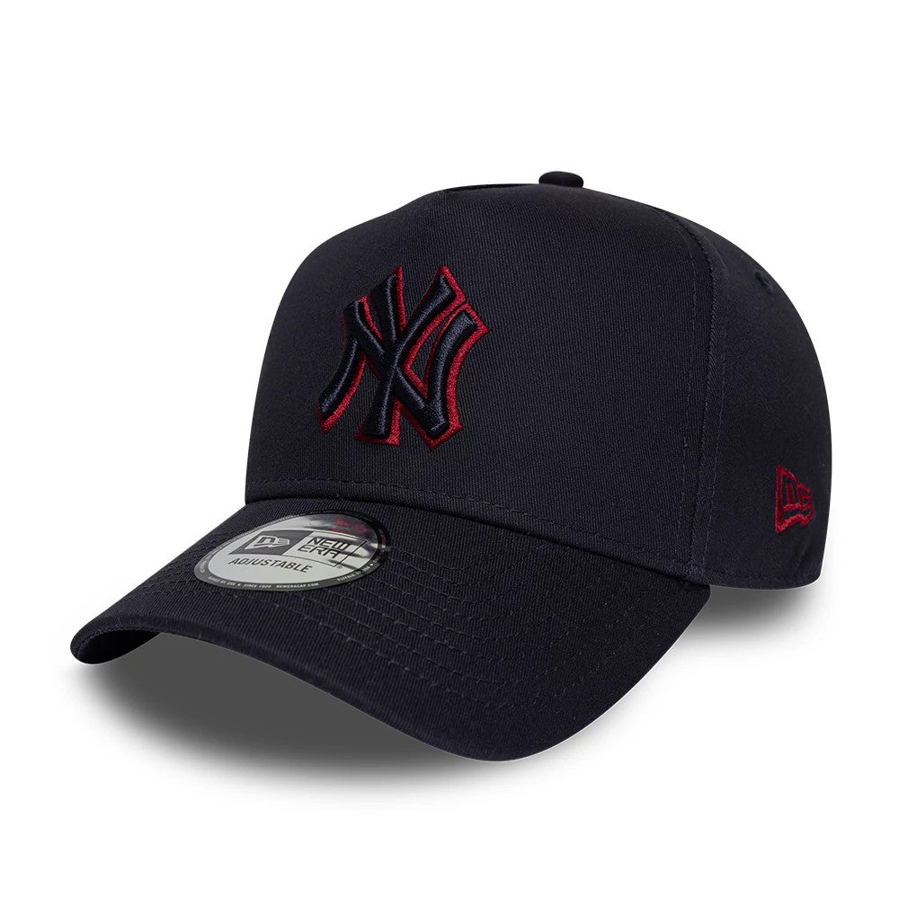 Pictured is this MLB Team Outline New York Yankees 9FORTY E-Frame cap in navy. 1