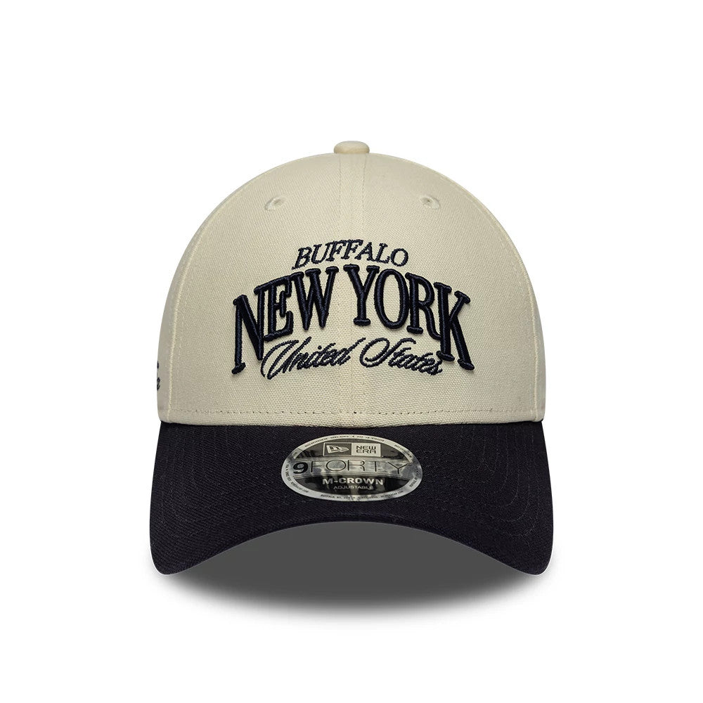 Pictured is this New Era New York 9FORTY M-Crown cap in light beige & black. 2