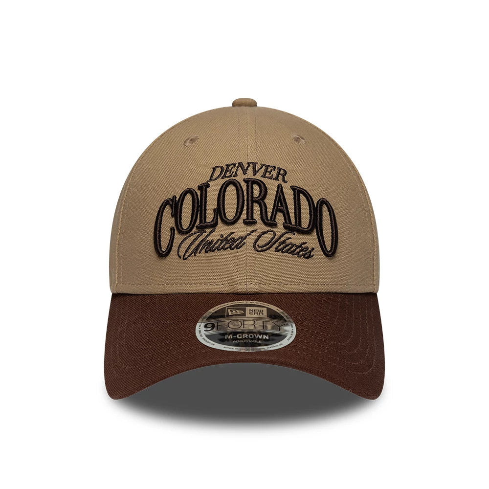 Pictured is this New Era Colorado 9FORTY M-Crown cap in beige & brown. 2
