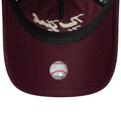 Pictured is this MLB Cord Script New York Yankees 9TWENTY A-Frame cap in burgundy. 5