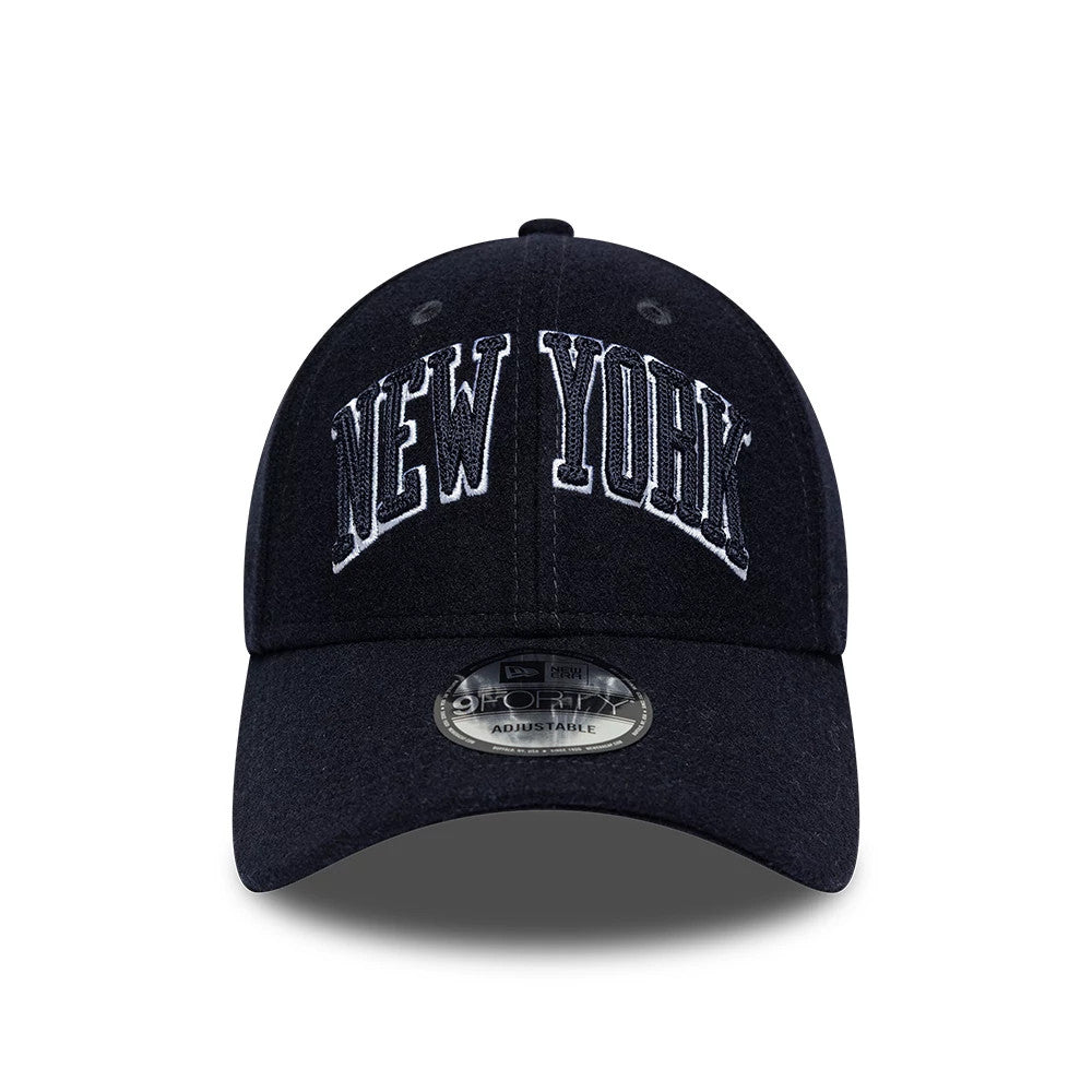 Pictured is this MLB Script New York Yankees 9FORTY cap in navy. 2