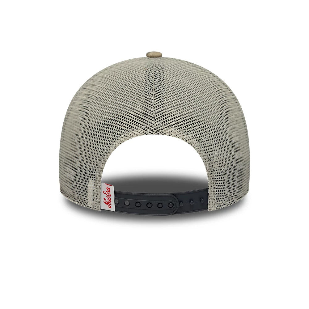 Pictured is this New Era Camo 9FORTY M-Crown A-Frame Trucker cap in woodland camo. 4