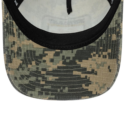 Pictured is this New Era Camo 9FORTY M-Crown A-Frame Trucker cap in woodland camo. 5