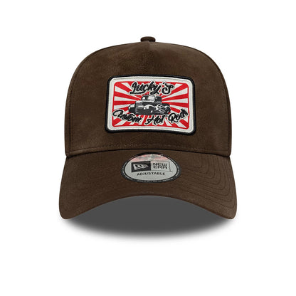 Pictured is this New Era Moto Patch PU 9FORTY E-Frame cap in brown. 2