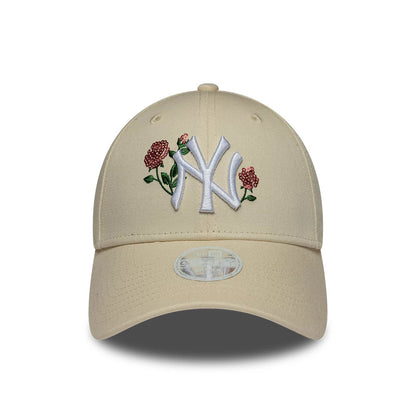 Pictured is this Womens MLB Rose Sequin New York Yankees 9FORTY cap in light beige. 2