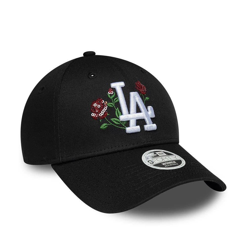 Pictured is this Womens MLB Rose Sequin LA Dodgers 9FORTY cap in black. 3