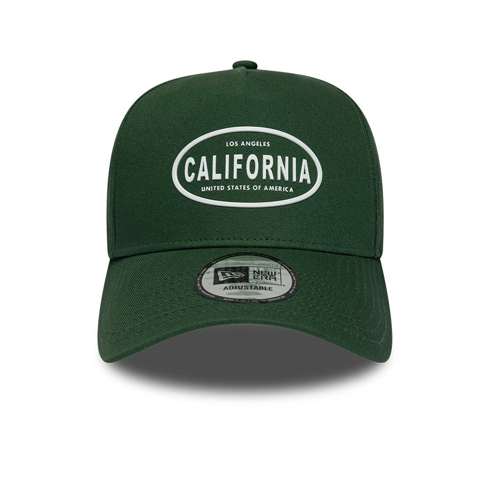 Pictured is this New Era Rubber Logo 9FORTY E-Frame cap in dark green. 2
