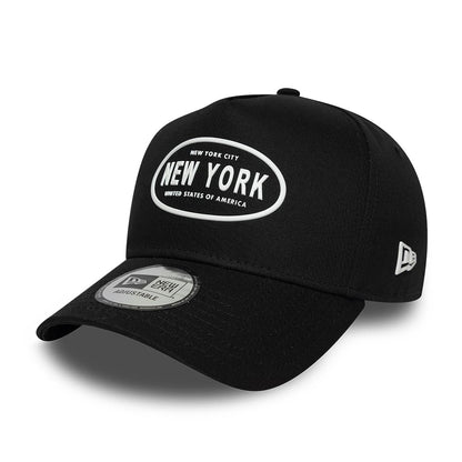 Pictured is this New Era Rubber Logo 9FORTY E-Frame cap in black. 1