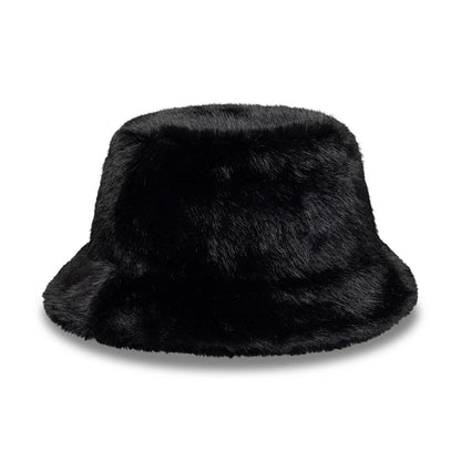 Pictured is this New Era Faux Fur Bucket hat in black. 3
