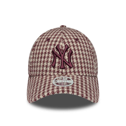 Pictured is this Womens MLB Houndstooth New York Yankees 9FORTY M-Crown cap in dark red. 2