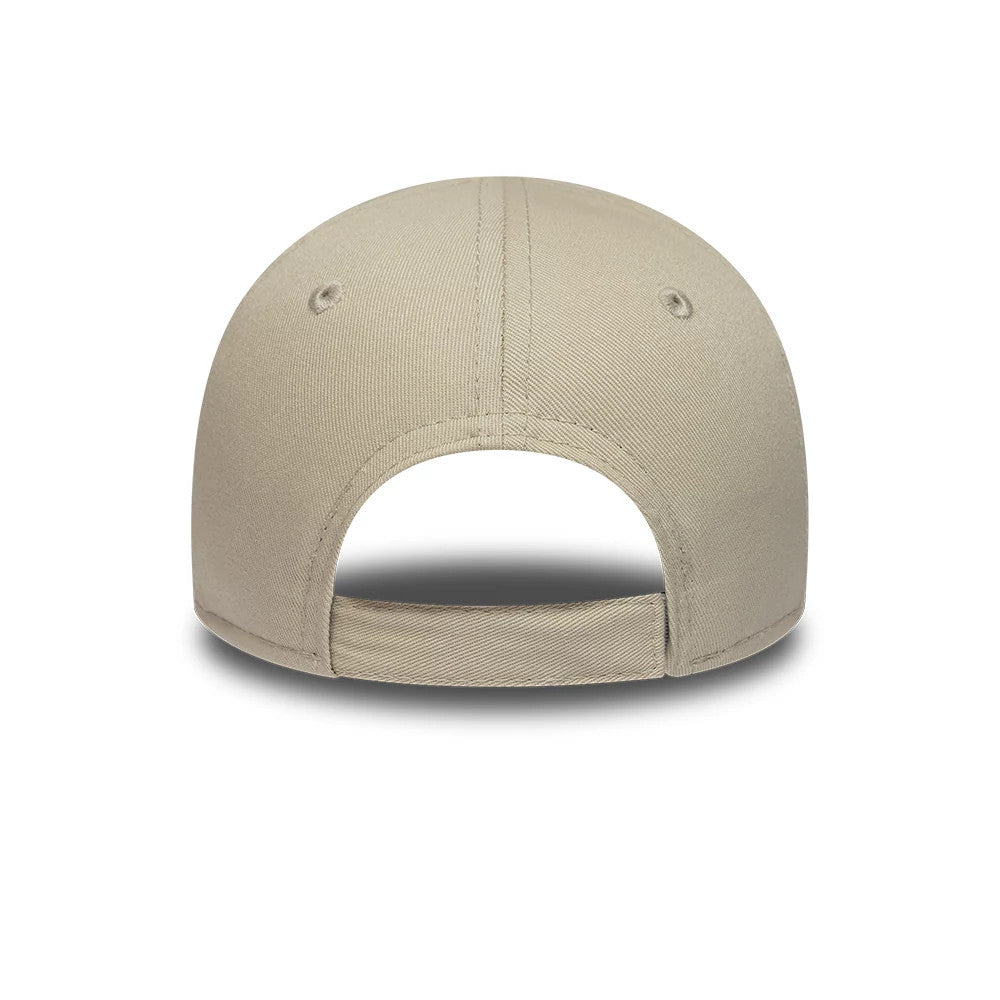 Yankees Toddler MLB Monster Icon Beige New Era 9FORTY Adjustable Cap, rear view showing the open back with a beige adjustable strap, two eyelets on the back panels, and a smooth, structured beige crown.