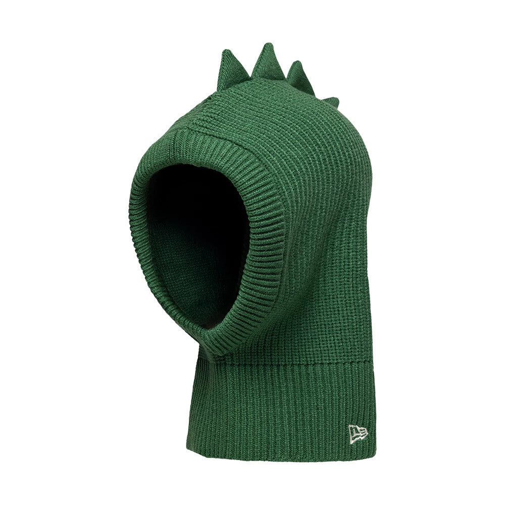 Pictured is this Child New Era Dino Balaclava hat in dark green. 1