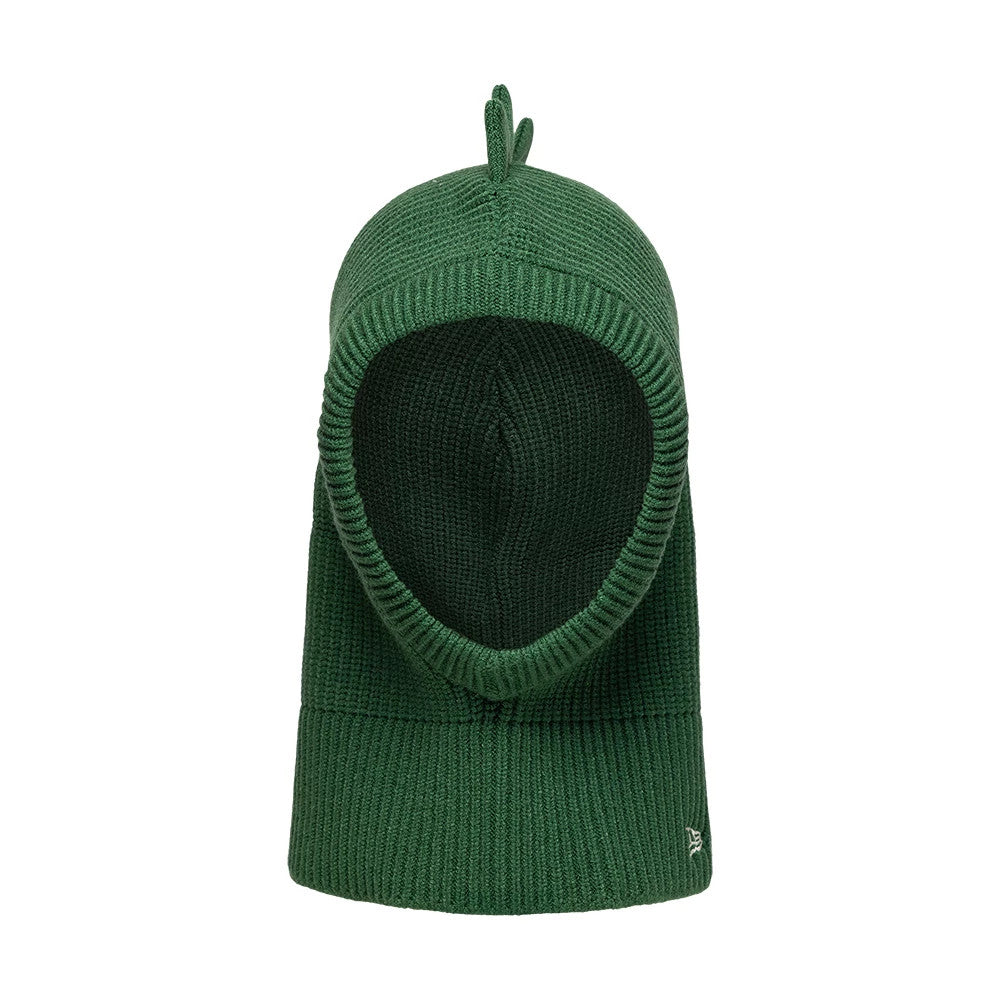 Pictured is this Child New Era Dino Balaclava hat in dark green. 2