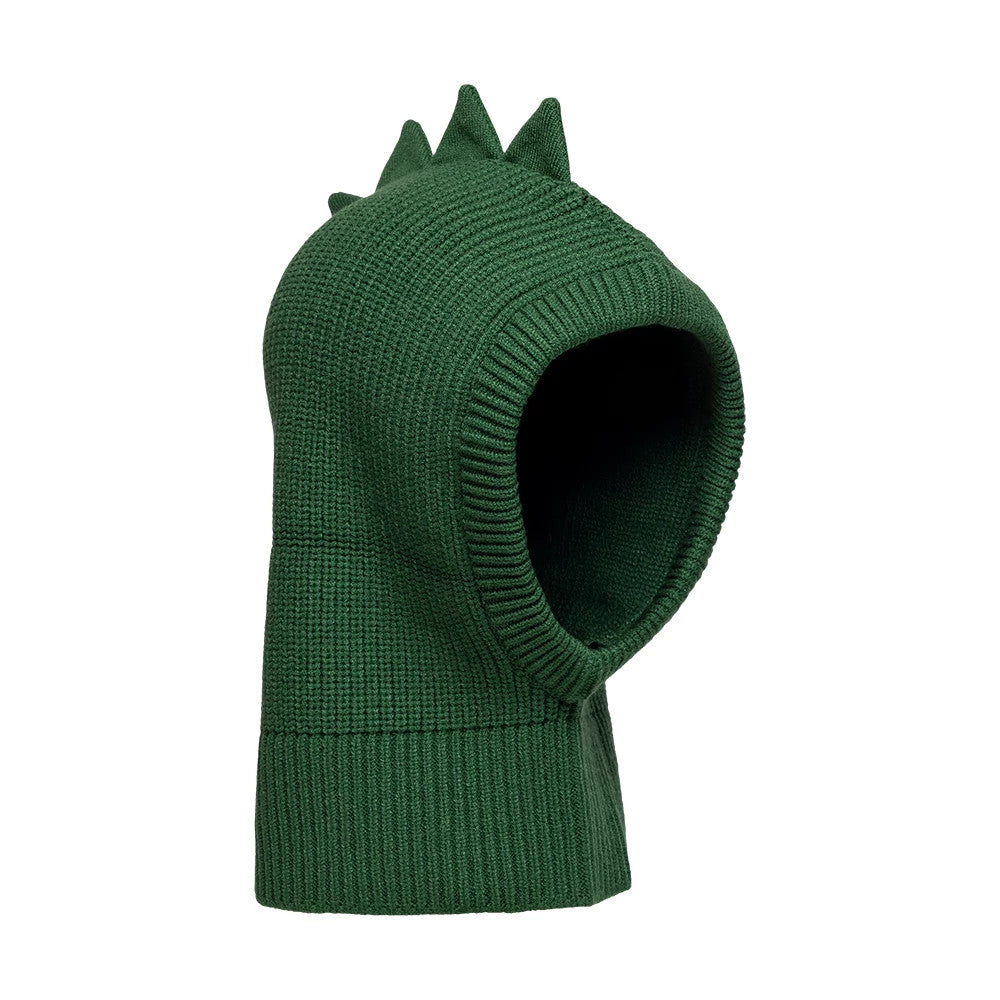 Pictured is this Child New Era Dino Balaclava hat in dark green. 3
