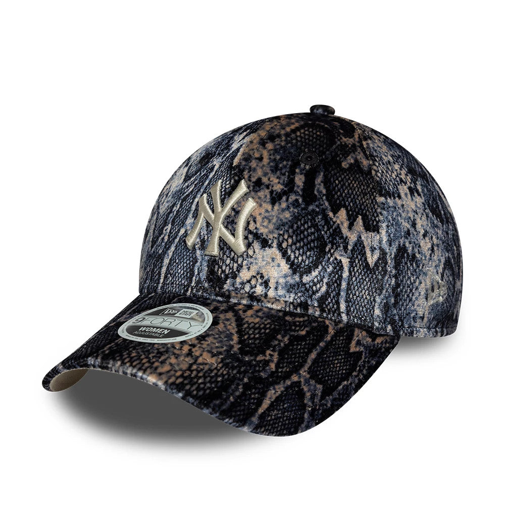 Pictured is this Womens MLB Snake Print New York Yankees 9FORTY cap in black. 1