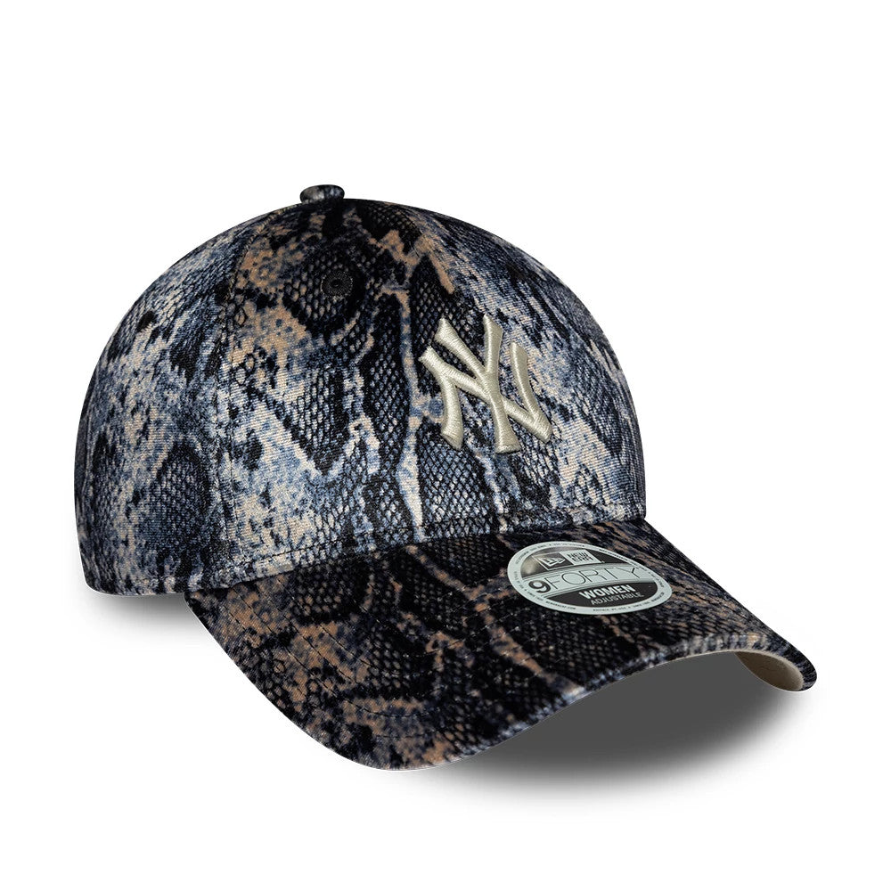 Pictured is this Womens MLB Snake Print New York Yankees 9FORTY cap in black. 4