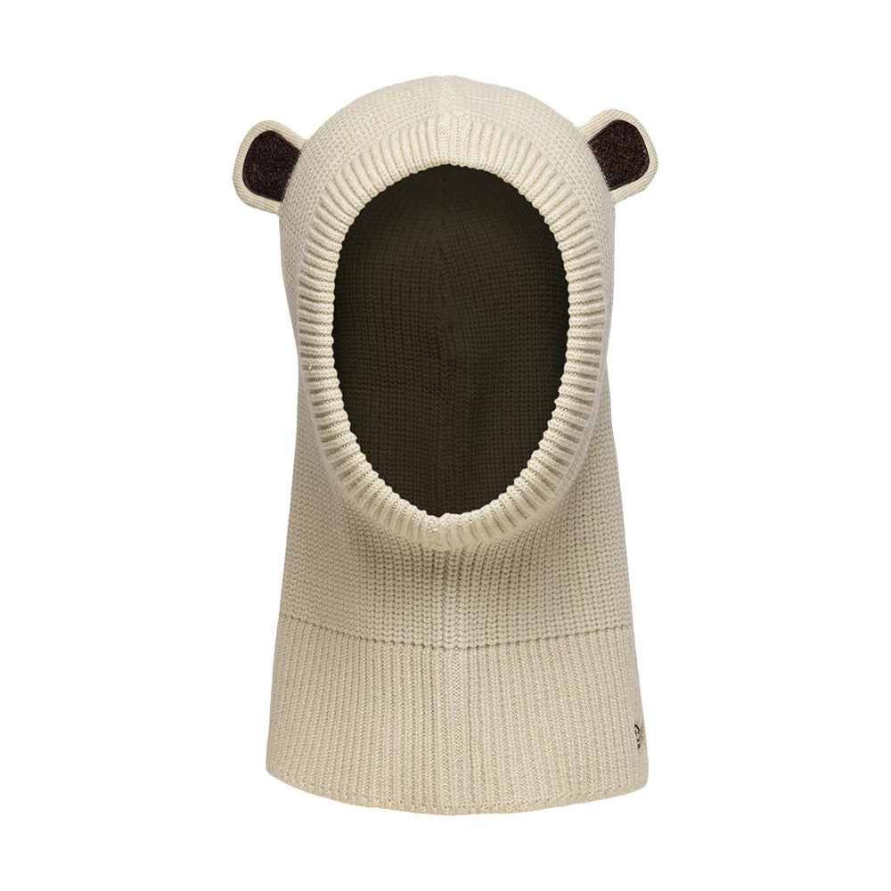 Pictured is this Child New Era Bear Balaclava hat in light beige. 2