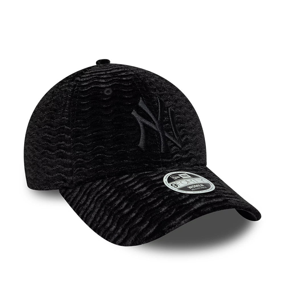 Pictured is this Womens MLB Velour New York Yankees 9FORTY cap in black. 3