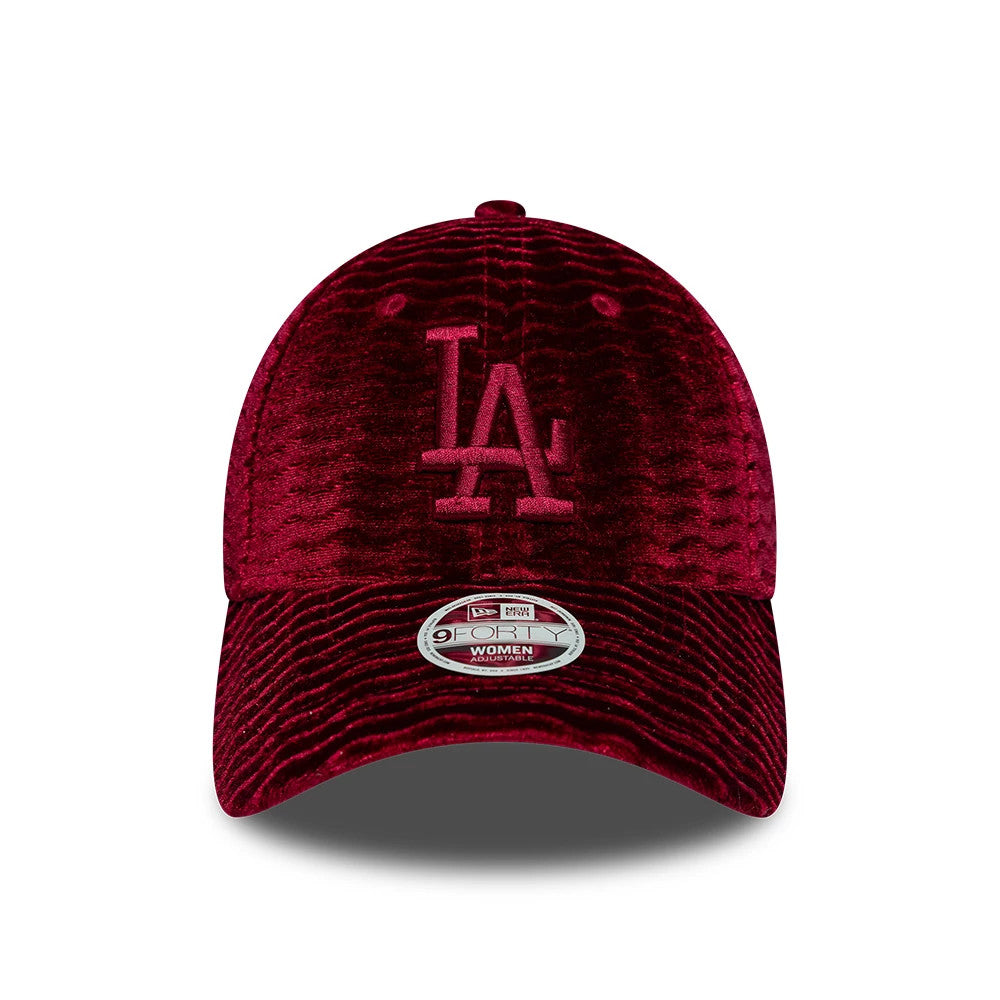 Pictured is this Womens MLB Velour LA Dodgers 9FORTY cap in dark red. 2