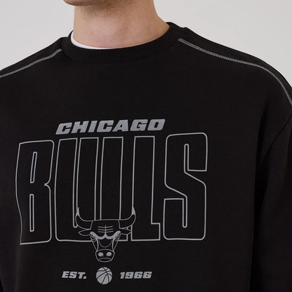 The model is wearing this NBA Graphic Chicago Bulls Crew Neck Sweater in black. 4