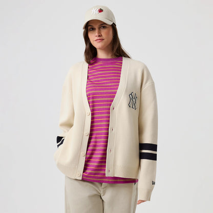 The model is wearing this MLB Knit New York Yankees Cardigan in light beige. 4