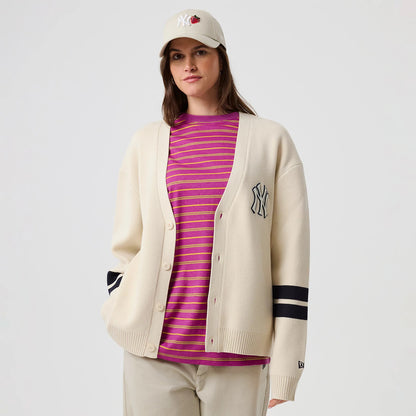 The model is wearing this MLB Knit New York Yankees Cardigan in light beige. 6