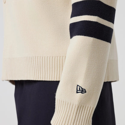 The model is wearing this MLB Knit New York Yankees Cardigan in light beige. 7