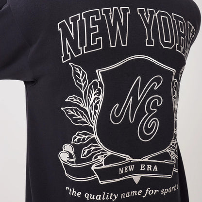 The model is wearing this New Era Crest Graphic Pullover Hoodie in navy. 8