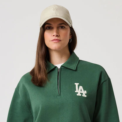 The model is wearing this MLB LA Dodgers 1/4 Zip Sweater in dark green. 6